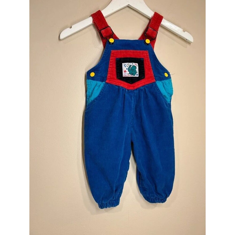 Vintage Perfect Pals 18M Boys Corduroy Color Block Overalls Fall